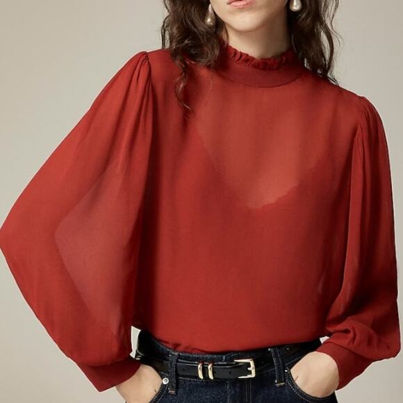 J. Crew Irina Ruffleneck top in chiffon Berry Sangria - Picture 1 of 5